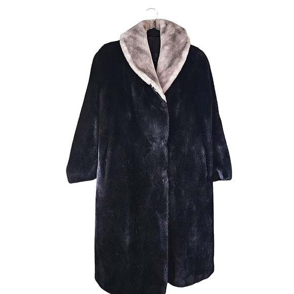 Vintage 1960's Princetons Ollegro Black Unstructured Long Faux Fur Coat - Picture 3 of 11